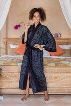 Load image into Gallery viewer, Bamboo Motif Cotton Robe in Grey from Bali - Night Bamboo | NOVICA