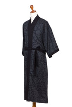 Load image into Gallery viewer, Bamboo Motif Cotton Robe in Grey from Bali - Night Bamboo | NOVICA
