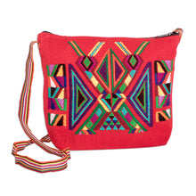 Load image into Gallery viewer, Geometric Cotton Sling in Red from Guatemala - Chajul Nahual in Poppy | NOVICA