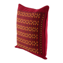 Load image into Gallery viewer, Red Cotton Cushion Cover with Geometric Motifs - Sacred Shapes | NOVICA