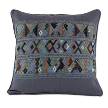 Load image into Gallery viewer, Handwoven Cotton Cushion Cover in Smoke from Guatemala - Ancestral Depictions in Smoke | NOVICA