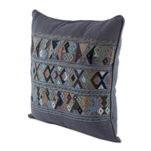 Load image into Gallery viewer, Handwoven Cotton Cushion Cover in Smoke from Guatemala - Ancestral Depictions in Smoke | NOVICA