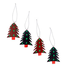 Load image into Gallery viewer, Mahogany Wood Hand Painted Tree Ornaments (Set of 4) - Starlit Tree | NOVICA