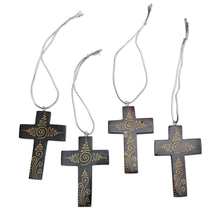 Load image into Gallery viewer, Mahogany Wood Hand Painted Cross Ornaments (Set of 4) - Jubilant Cross | NOVICA