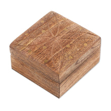 Load image into Gallery viewer, Mango Wood with Brass Dot Inlay Decorative Hinged-Lid Box - Refined Symmetry | NOVICA