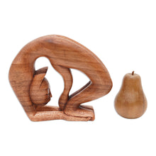 Load image into Gallery viewer, Hand-Carved Suar Wood Cat Yoga Pose Sculpture from Bali - Setu Bandha Sirsasana Kitty | NOVICA