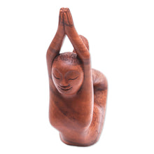 Load image into Gallery viewer, Suar Wood Sculpture of a Mermaid in a Yoga Pose from Bali - To the Sky Mermaid | NOVICA