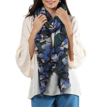 Load image into Gallery viewer, Blue and Green Floral Motif Wool Shawl from India - Delight of Spring | NOVICA