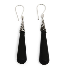 Load image into Gallery viewer, Sterling Silver Lava Stone Midnight Drops Dangle Earrings - Midnight Drops | NOVICA
