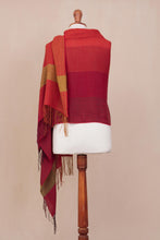 Load image into Gallery viewer, Hand Woven Striped Alpaca Blend Shawl from Peru - Sunset Celebration | NOVICA