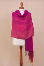 Load image into Gallery viewer, Hand Woven Fuchsia Alpaca Blend Shawl from Peru - Fuchsia Fiesta | NOVICA