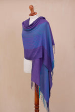Load image into Gallery viewer, Hand Woven Striped Alpaca Blend Shawl from Peru - Serene Radiance | NOVICA