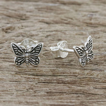 Load image into Gallery viewer, Sterling Silver Butterfly Stud Earrings from Thailand - Prophetic Wings | NOVICA