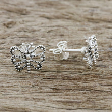 Load image into Gallery viewer, Openwork Butterfly Sterling Silver Stud Earrings - Dotted Butterflies | NOVICA