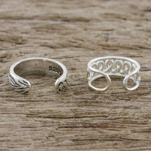Load image into Gallery viewer, Floral and Wave Motif Sterling Silver Ear Cuffs - Dizzying Beauty | NOVICA