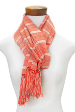 Load image into Gallery viewer, Hand Woven Red Striped Rayon Wrap Scarf from Guatemala - Sweet Surprise | NOVICA