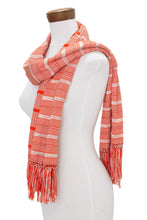 Load image into Gallery viewer, Hand Woven Red Striped Rayon Wrap Scarf from Guatemala - Sweet Surprise | NOVICA