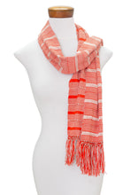 Load image into Gallery viewer, Hand Woven Red Striped Rayon Wrap Scarf from Guatemala - Sweet Surprise | NOVICA