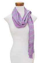 Load image into Gallery viewer, Hand Woven Purple Striped Rayon Wrap Scarf from Guatemala - Sweet Dance | NOVICA