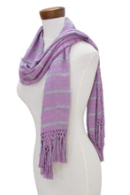 Load image into Gallery viewer, Hand Woven Purple Striped Rayon Wrap Scarf from Guatemala - Sweet Dance | NOVICA