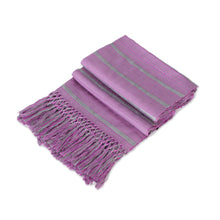 Load image into Gallery viewer, Hand Woven Purple Striped Rayon Wrap Scarf from Guatemala - Sweet Dance | NOVICA