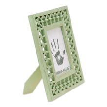Load image into Gallery viewer, Avocado Green Hand-Carved Mango Wood Photo Frame (5x7) - Mughal Memory Keeper | NOVICA