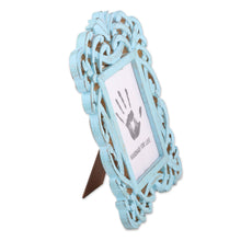 Load image into Gallery viewer, Blue Distressed Hand Carved Mango Wood Photo Frame 5x7 - Wrapped in Blue | NOVICA