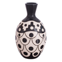 Load image into Gallery viewer, Black and Ivory Chulucanas Ceramic Decorative Vase from Peru - Desert Stair | NOVICA