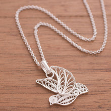Load image into Gallery viewer, Handcrafted Sterling Silver Filigree Dove Pendant Necklace - Peace and Grace | NOVICA