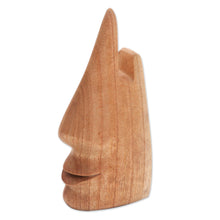 Load image into Gallery viewer, Whimsical Brown Hand Carved Wood Face Eyeglasses Holder - Nosing Around | NOVICA