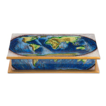 Load image into Gallery viewer, Map of the World Reverse-Painted Glass Wood Decorative Box - World View | NOVICA