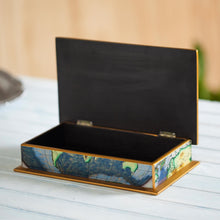 Load image into Gallery viewer, Map of the World Reverse-Painted Glass Wood Decorative Box - World View | NOVICA