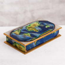 Load image into Gallery viewer, Map of the World Reverse-Painted Glass Wood Decorative Box - World View | NOVICA