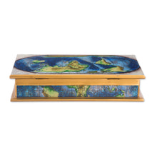 Load image into Gallery viewer, Map of the World Reverse-Painted Glass Wood Decorative Box - World View | NOVICA