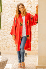 Load image into Gallery viewer, Crimson Rayon Robe with Black Floral Motifs from Bali - Crimson Floral | NOVICA