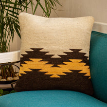 Load image into Gallery viewer, Ivory and Brown Fret Motif Handwoven Wool Cushion Cover - Fret Waves in Brown | NOVICA