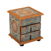 Load image into Gallery viewer, Floral Reverse Painted Glass Jewelry Box in Blue from Peru - Aqua Mandala | NOVICA