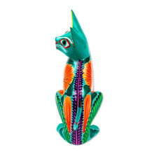 Load image into Gallery viewer, Handcrafted Copal Wood Alebrije Cat Figurine from Mexico - Floral Feline | NOVICA