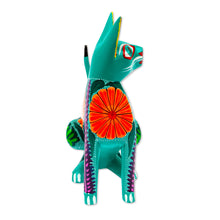 Load image into Gallery viewer, Handcrafted Copal Wood Alebrije Cat Figurine from Mexico - Floral Feline | NOVICA