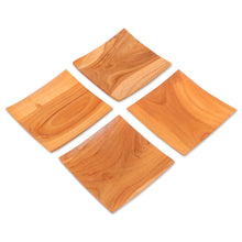 Load image into Gallery viewer, Handmade Square Teak Wood Plates from Bali (Set of 4) - Fine Meal | NOVICA