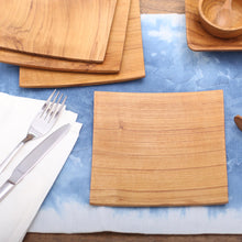 Load image into Gallery viewer, Handmade Square Teak Wood Plates from Bali (Set of 4) - Fine Meal | NOVICA