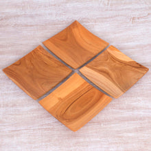 Load image into Gallery viewer, Handmade Square Teak Wood Plates from Bali (Set of 4) - Fine Meal | NOVICA