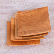 Load image into Gallery viewer, Handmade Square Teak Wood Plates from Bali (Set of 4) - Fine Meal | NOVICA