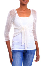 Load image into Gallery viewer, Lightweight Acrylic Blend Jacket Shrug in White from Bali - White Sanur Beach | NOVICA