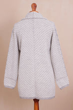 Load image into Gallery viewer, Off-White and Grey Alpaca Blend Relaxed Fit Cardigan Sweater - Dove Down | NOVICA