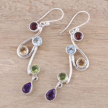 Load image into Gallery viewer, Multi-Gemstone and Scrolling Sterling Silver Dangle Earrings - Dancing Rainbow | NOVICA
