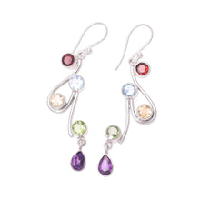 Load image into Gallery viewer, Multi-Gemstone and Scrolling Sterling Silver Dangle Earrings - Dancing Rainbow | NOVICA