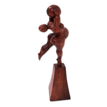 Load image into Gallery viewer, Suar Wood Sculpture of a Woman with a Ball from Bali - Ball Stretch | NOVICA