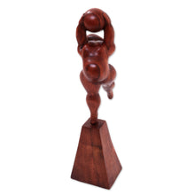 Load image into Gallery viewer, Suar Wood Sculpture of a Woman with a Ball from Bali - Ball Stretch | NOVICA