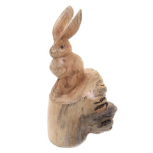 Load image into Gallery viewer, Hand-Carved Wood Hare Sculpture from Bali - Watchful Hare | NOVICA